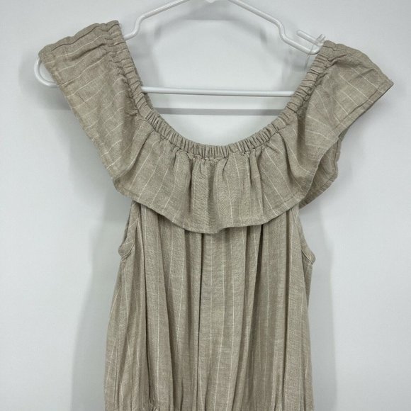 Universal Thread Jumpsuit Off Shoulder Linen Belted Beige Stripe NWT - Picture 3 of 11
